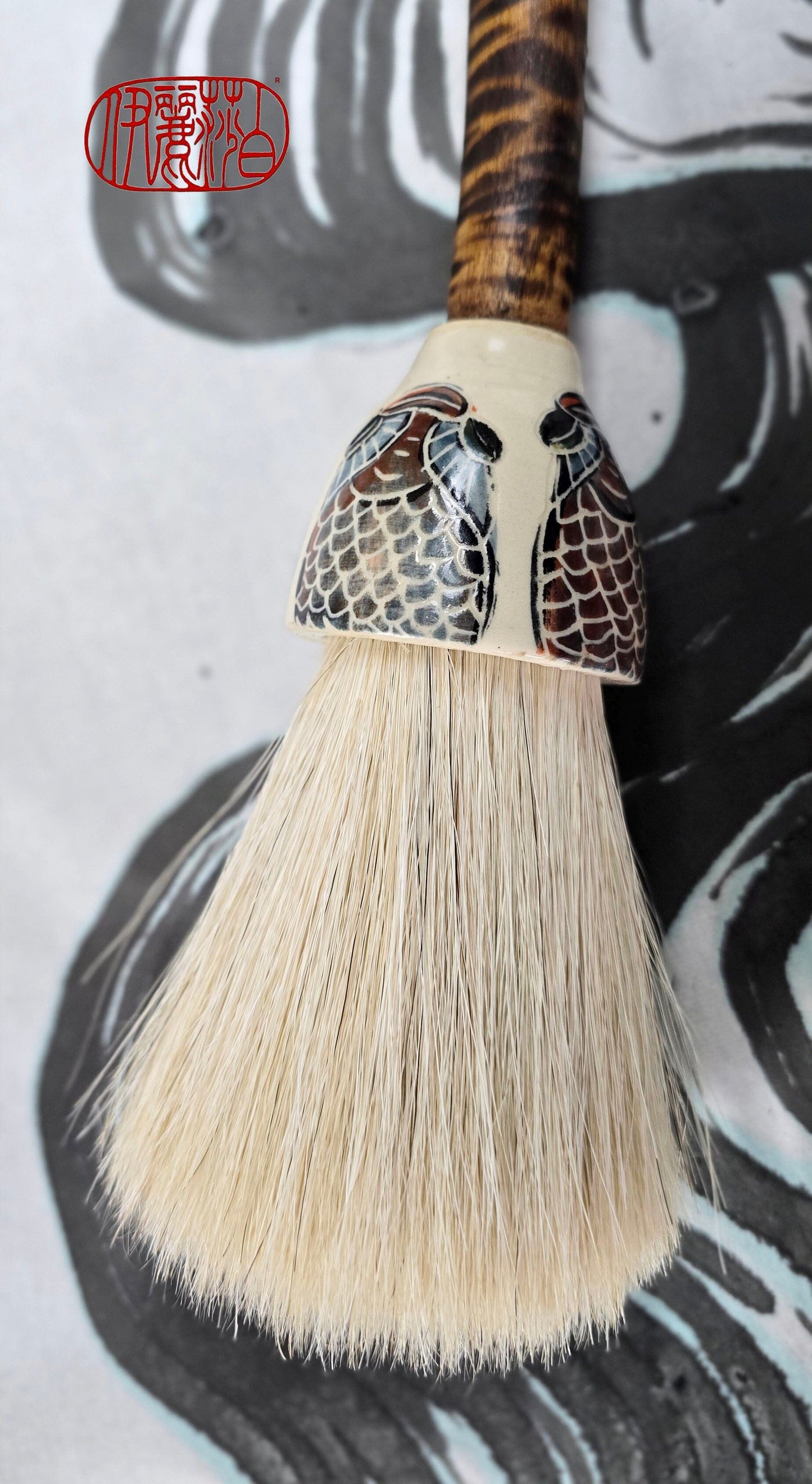 Premium White Horsehair Brush with Ceramic Ferrule and Driftwood Handle Paintbrushes Elizabeth Schowachert Art