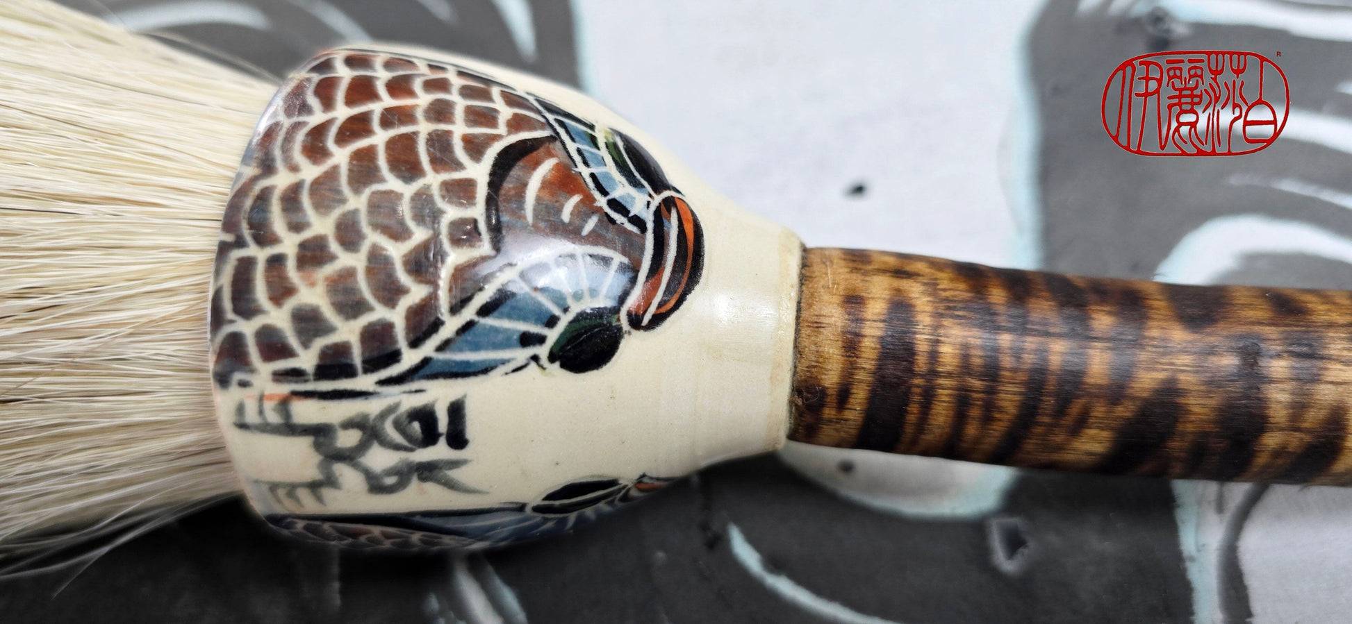 Premium White Horsehair Brush with Ceramic Ferrule and Driftwood Handle Paintbrushes Elizabeth Schowachert Art