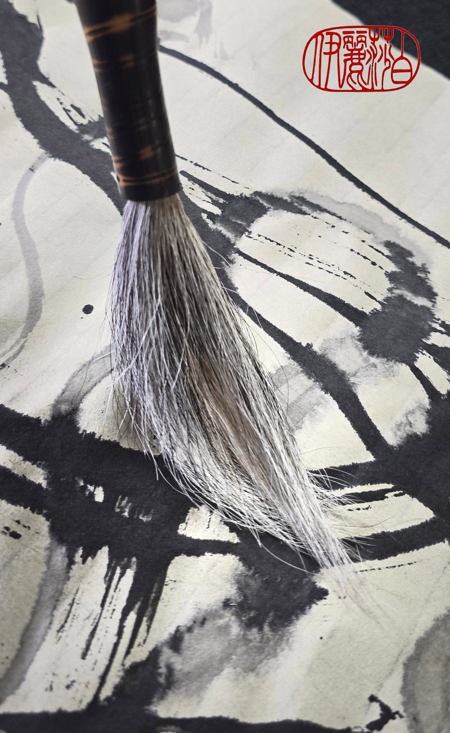 Skunk and Deer Bristle Sumi-e Brush – Long Bristle Bamboo Brush Paintbrush Elizabeth Schowachert Art