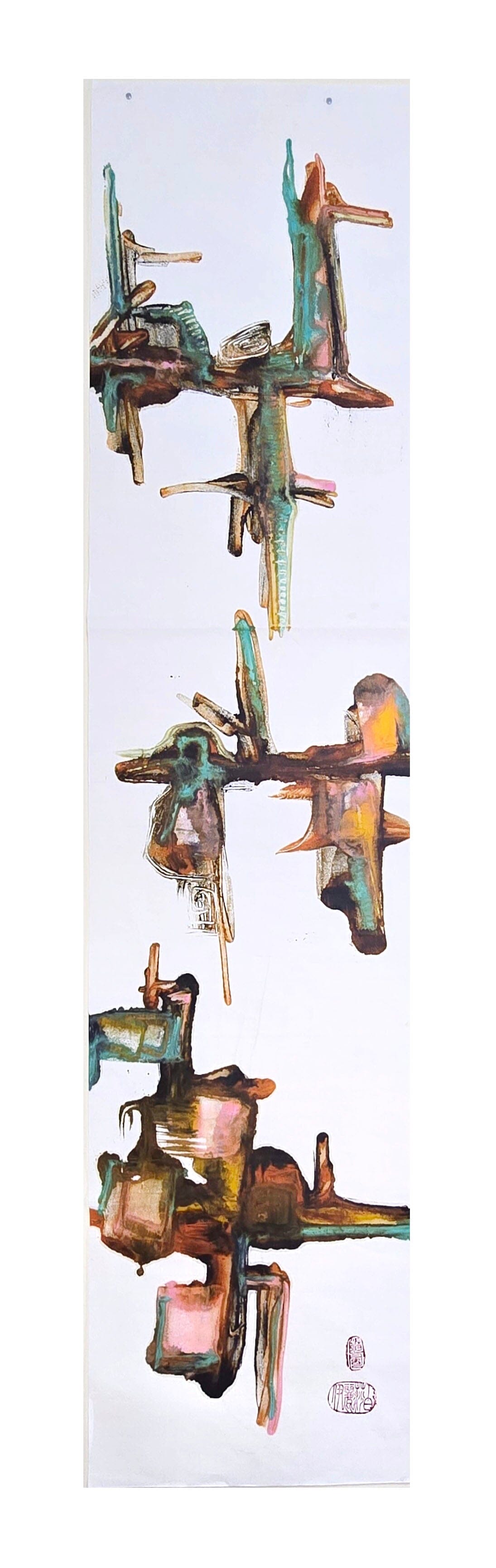 Vertical Composition No. 1, Encaustic Monotype on Handmade Asian Paper Artwork Elizabeth Schowachert Art