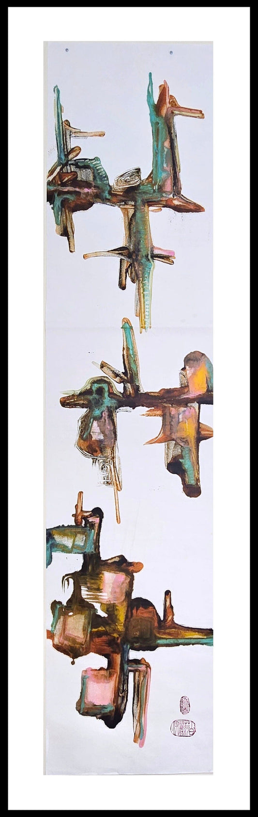 Vertical Composition No. 1, Encaustic Monotype on Handmade Asian Paper Artwork Elizabeth Schowachert Art