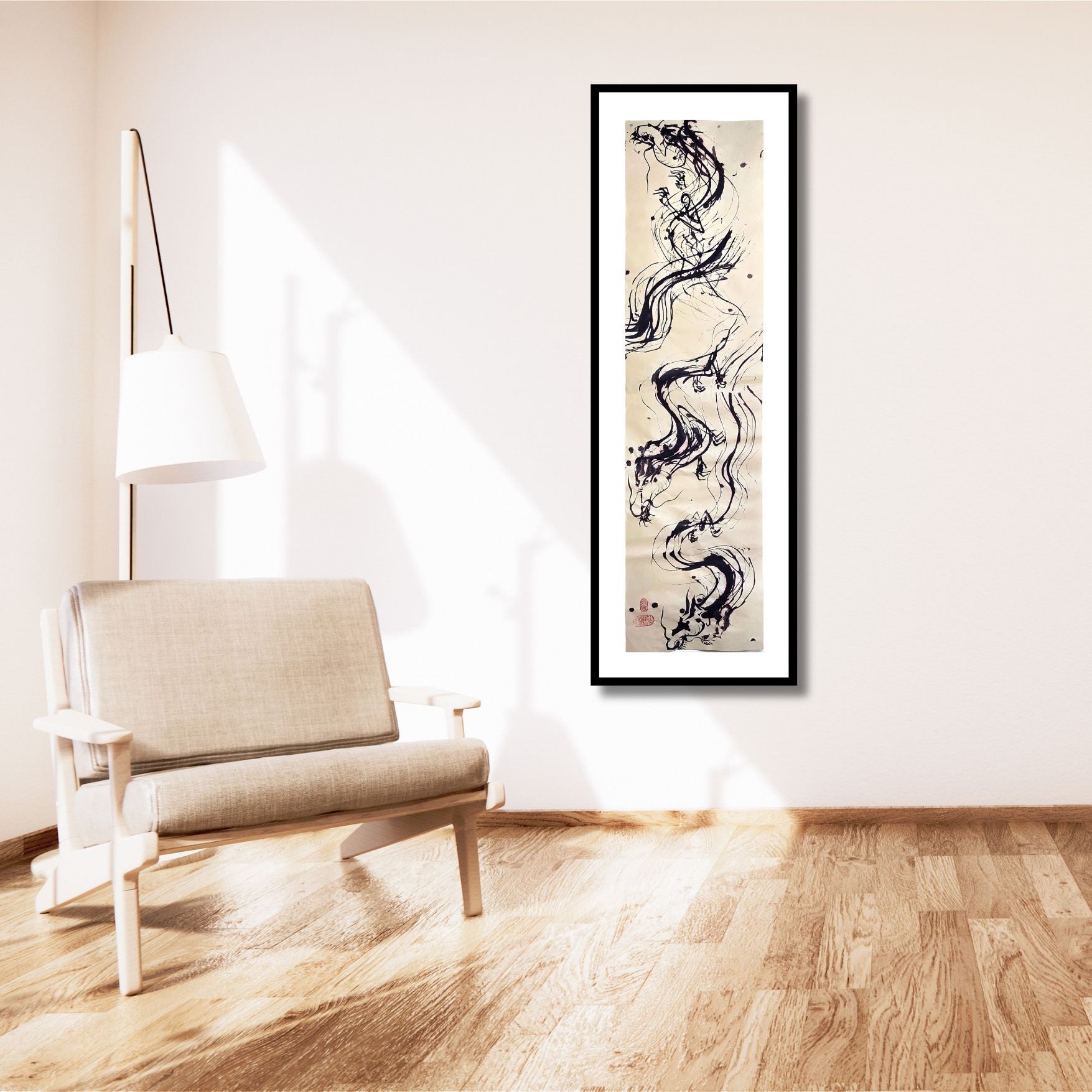 Vertical Composition No. 3 - Ink on Handmade Asian Paper Artwork Elizabeth Schowachert Art