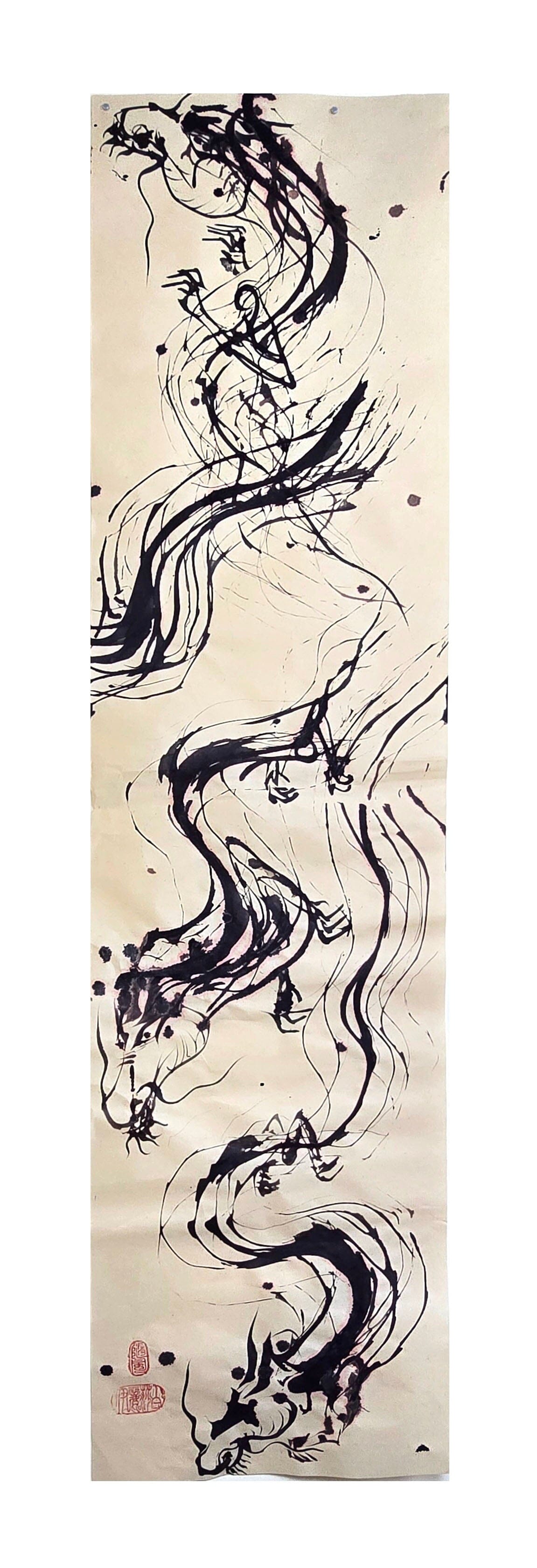 Vertical Composition No. 3 - Ink on Handmade Asian Paper Artwork Elizabeth Schowachert Art