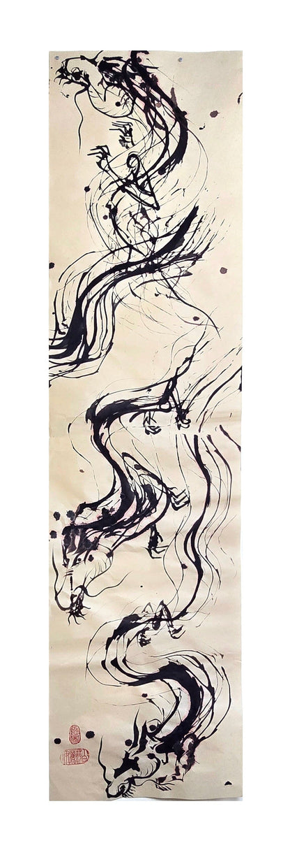 Vertical Composition No. 3 - Ink on Handmade Asian Paper Artwork Elizabeth Schowachert Art