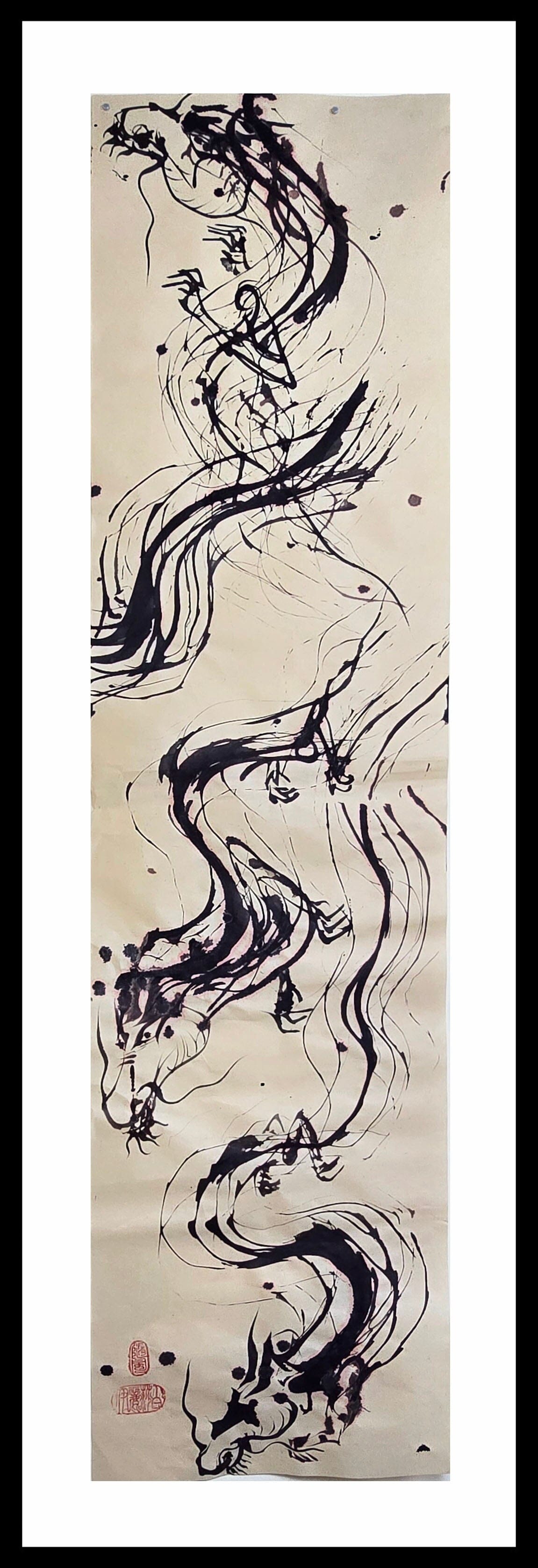 Vertical Composition No. 3 - Ink on Handmade Asian Paper Artwork Elizabeth Schowachert Art