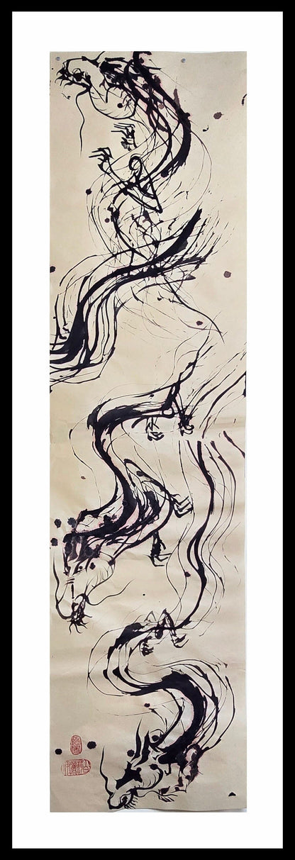 Vertical Composition No. 3 - Ink on Handmade Asian Paper Artwork Elizabeth Schowachert Art