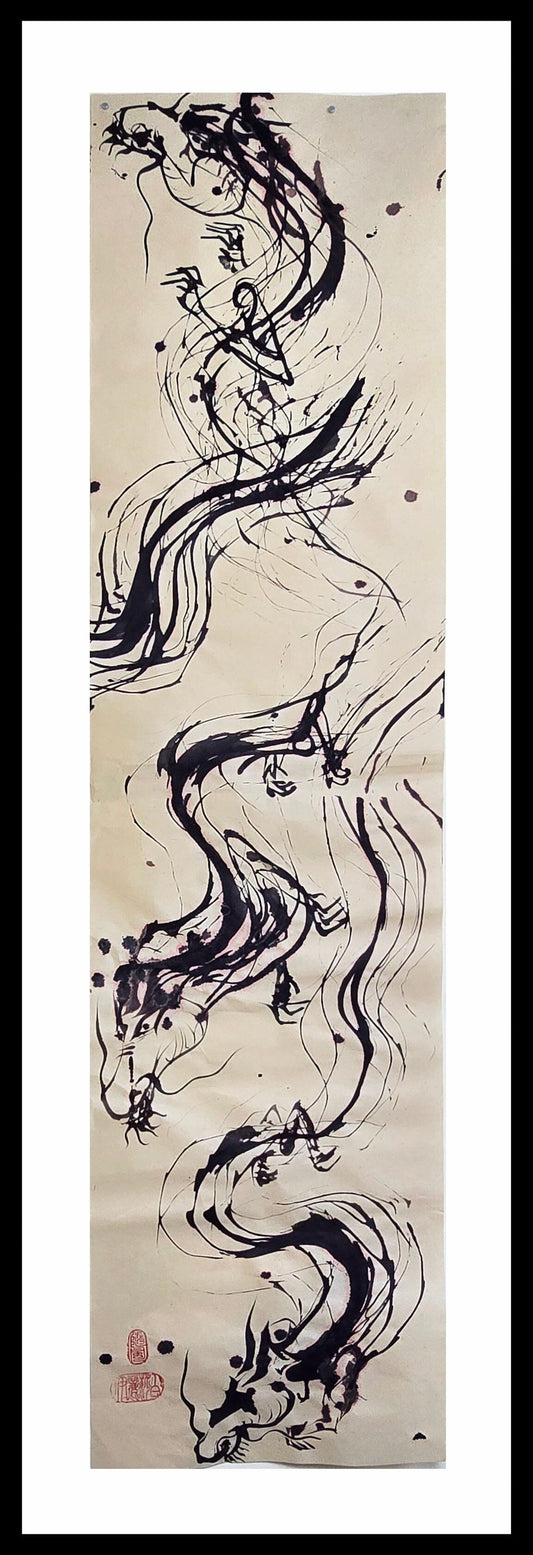 Vertical Composition No. 3 - Ink on Handmade Asian Paper Artwork Elizabeth Schowachert Art