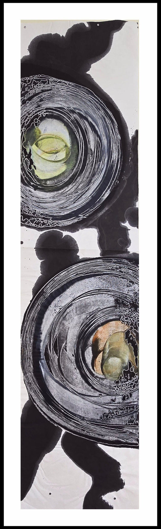 Vertical Study 2: Circles — Encaustic Monotype Scroll with Hand-Applied Ink Artwork Elizabeth Schowachert Art