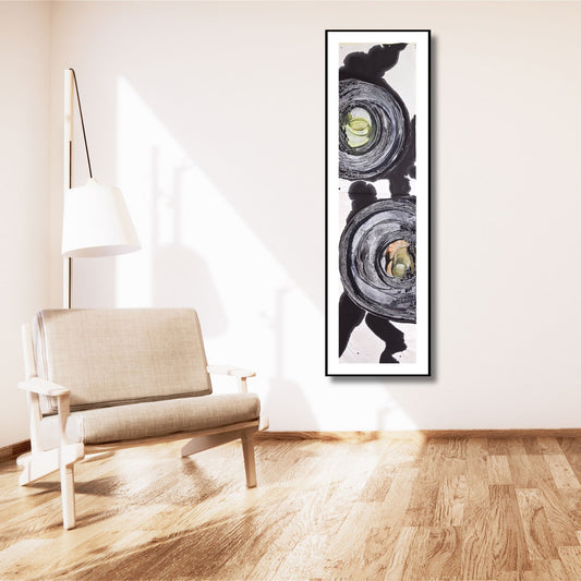 Vertical Study 2: Circles — Encaustic Monotype Scroll with Hand-Applied Ink Artwork Elizabeth Schowachert Art