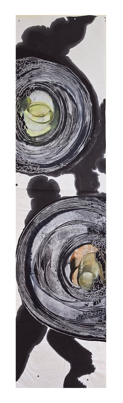 Vertical Study 2: Circles — Encaustic Monotype Scroll with Hand-Applied Ink Artwork Elizabeth Schowachert Art