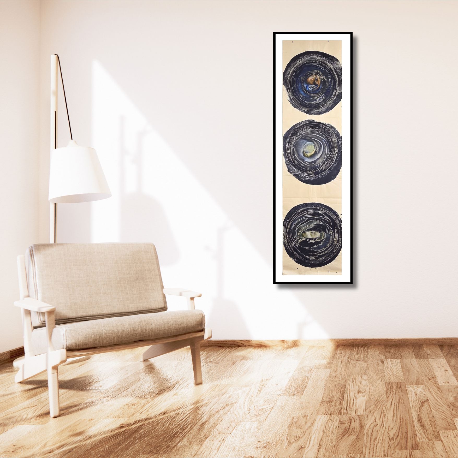 Vertical Study: Circles - Encaustic Monotype on Handmade Asian Paper Artwork Elizabeth Schowachert Art