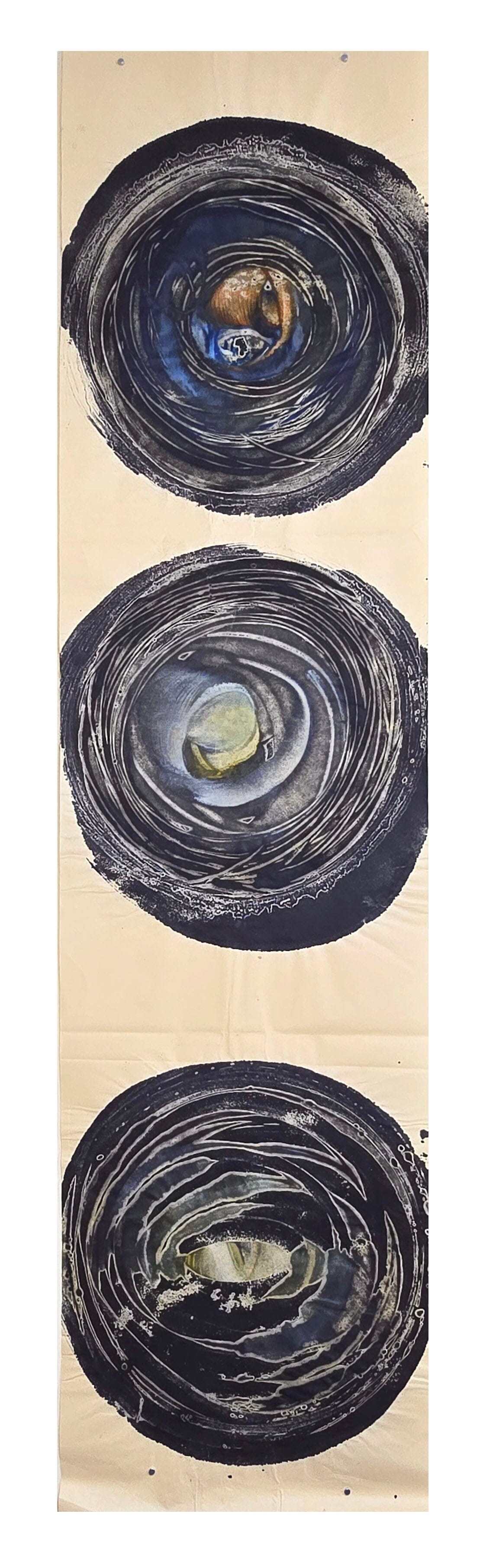 Vertical Study: Circles - Encaustic Monotype on Handmade Asian Paper Artwork Elizabeth Schowachert Art