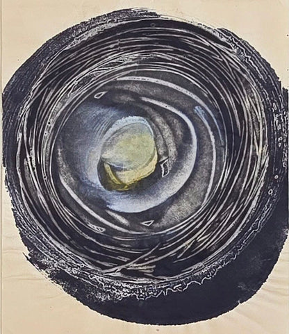 Vertical Study: Circles - Encaustic Monotype on Handmade Asian Paper Artwork Elizabeth Schowachert Art