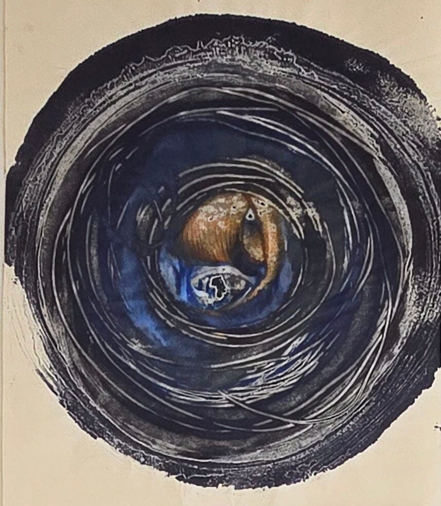 Vertical Study: Circles - Encaustic Monotype on Handmade Asian Paper Artwork Elizabeth Schowachert Art