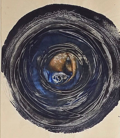 Vertical Study: Circles - Encaustic Monotype on Handmade Asian Paper Artwork Elizabeth Schowachert Art