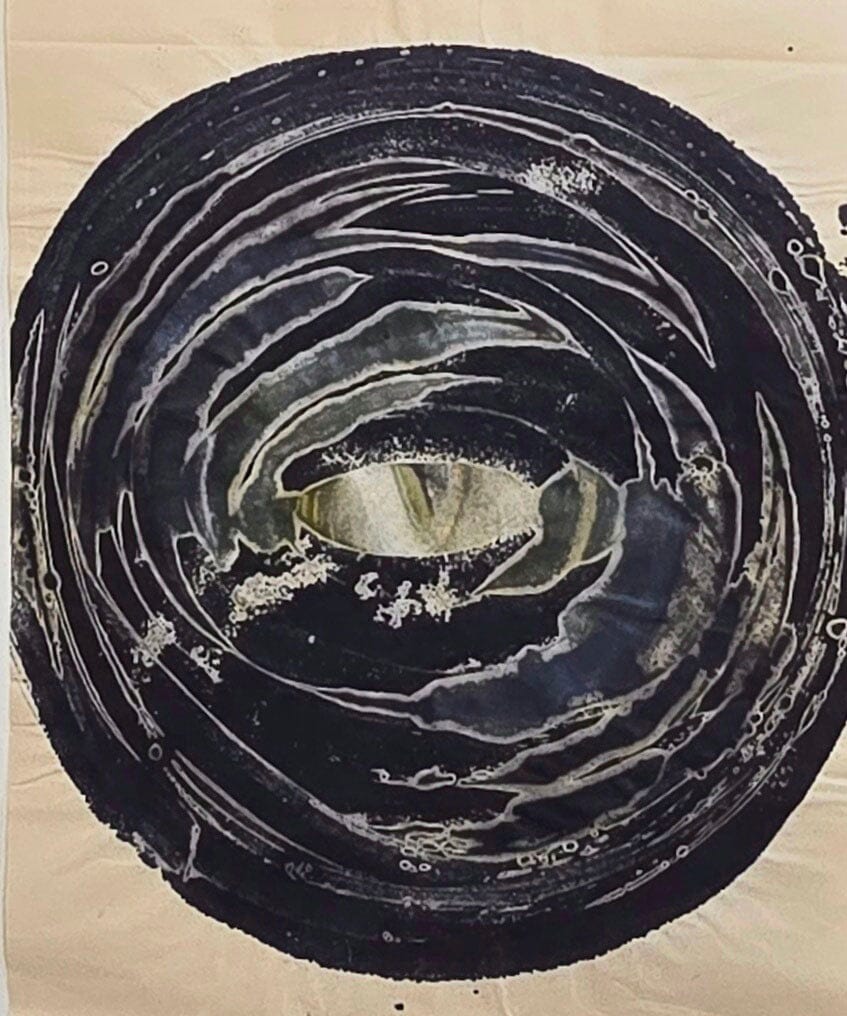 Vertical Study: Circles - Encaustic Monotype on Handmade Asian Paper Artwork Elizabeth Schowachert Art