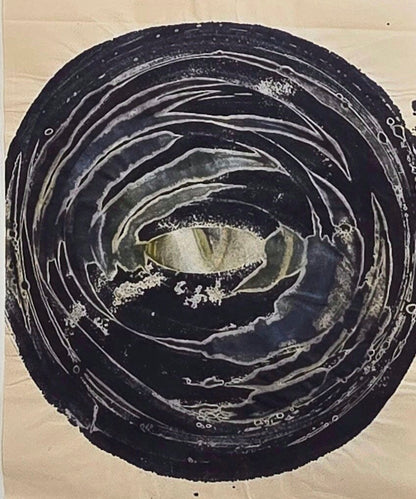 Vertical Study: Circles - Encaustic Monotype on Handmade Asian Paper Artwork Elizabeth Schowachert Art