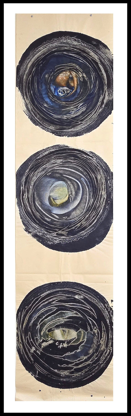 Vertical Study: Circles - Encaustic Monotype on Handmade Asian Paper Artwork Elizabeth Schowachert Art