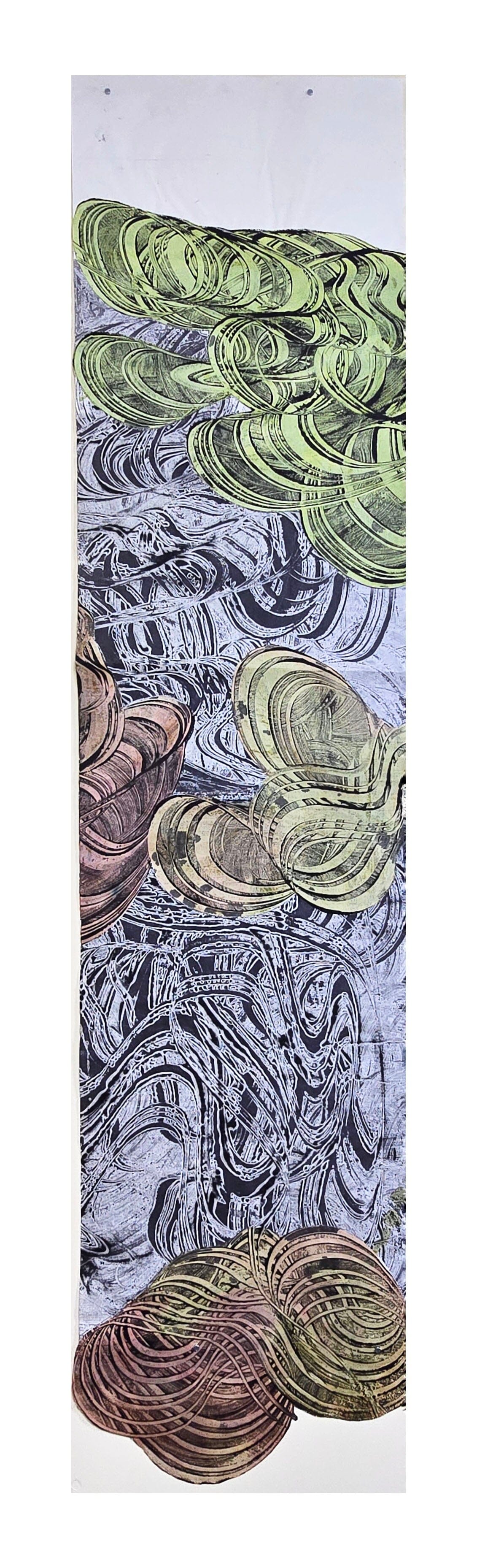 Vertical Study: Intervals — Encaustic Monotype Scroll with Hand-Applied Ink Artwork Elizabeth Schowachert Art