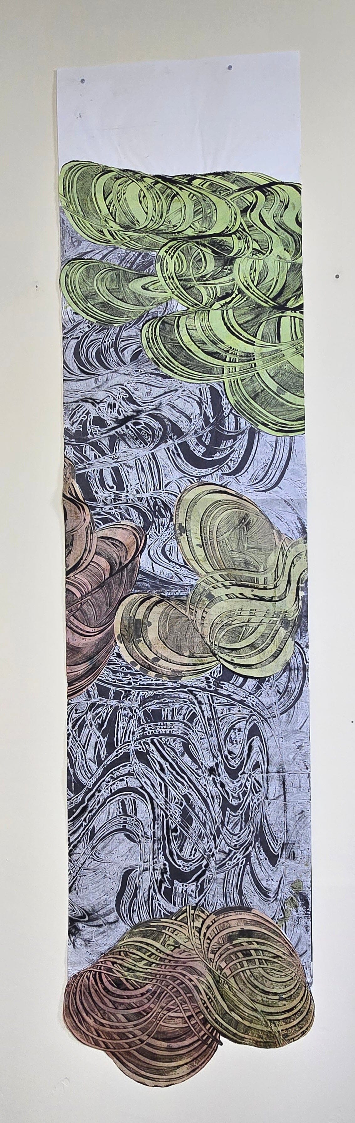 Vertical Study: Intervals — Encaustic Monotype Scroll with Hand-Applied Ink Artwork Elizabeth Schowachert Art