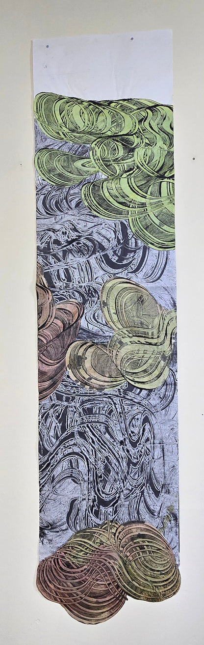 Vertical Study: Intervals — Encaustic Monotype Scroll with Hand-Applied Ink Artwork Elizabeth Schowachert Art