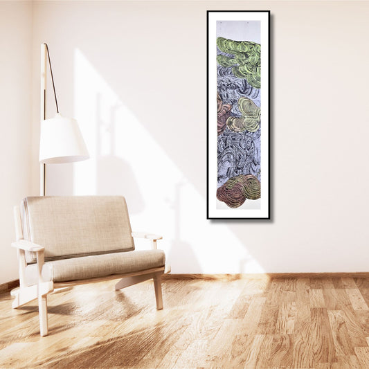 Vertical Study: Intervals — Encaustic Monotype Scroll with Hand-Applied Ink Artwork Elizabeth Schowachert Art