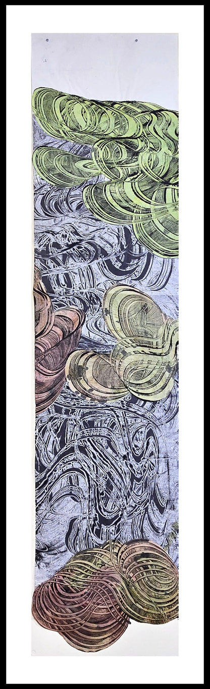 Vertical Study: Intervals — Encaustic Monotype Scroll with Hand-Applied Ink Artwork Elizabeth Schowachert Art