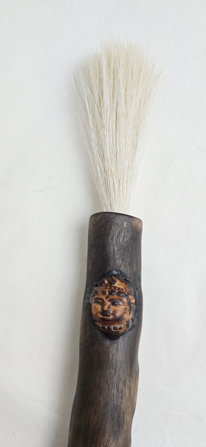 White Horsehair Brush – Driftwood Handle with Buddha Embellishment Paintbrushes Elizabeth Schowachert Art