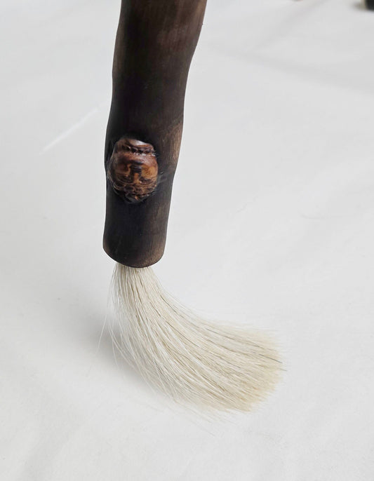 White Horsehair Brush – Driftwood Handle with Buddha Embellishment Paintbrushes Elizabeth Schowachert Art