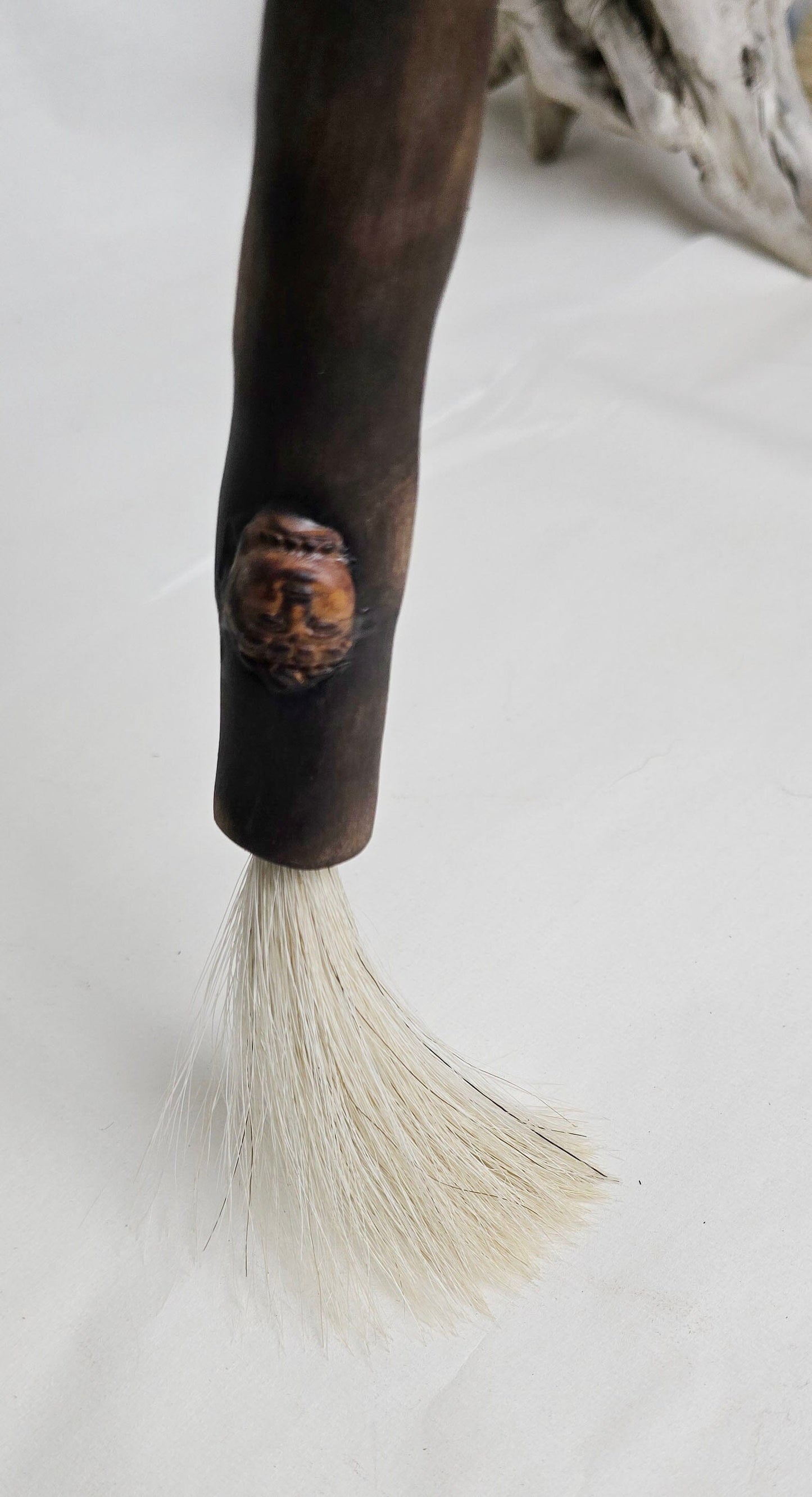 White Horsehair Brush – Driftwood Handle with Buddha Embellishment Paintbrushes Elizabeth Schowachert Art