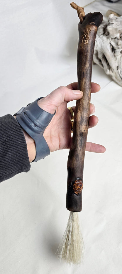 White Horsehair Brush – Driftwood Handle with Buddha Embellishment Paintbrushes Elizabeth Schowachert Art
