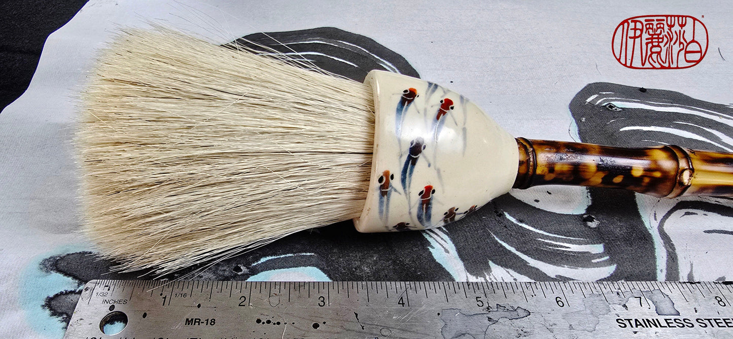 White Horsehair Brush with Painted Ceramic Ferrule &amp; “Embers” Bamboo Handle Paintbrush Elizabeth Schowachert Art