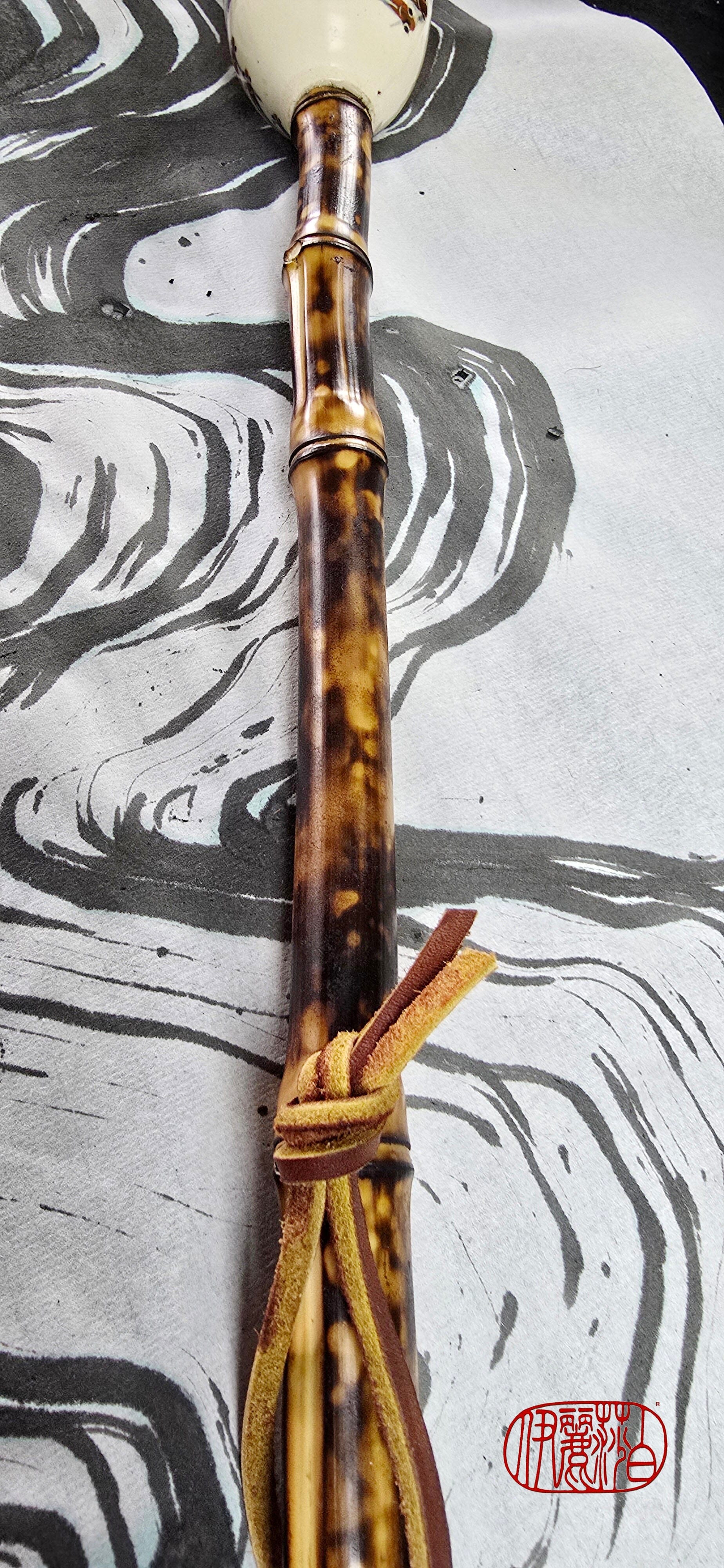 White Horsehair Brush with Painted Ceramic Ferrule &amp; “Embers” Bamboo Handle Paintbrush Elizabeth Schowachert Art