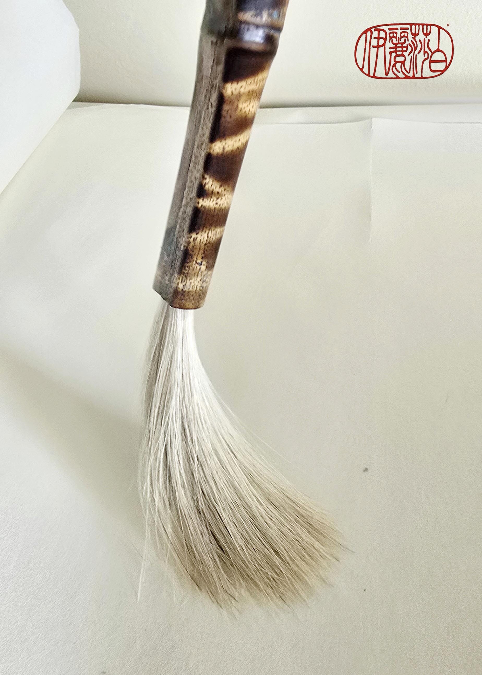 White Horsehair Painting Brush – Burned Bamboo Handle with Turquoise Detail Paintbrush Elizabeth Schowachert Art