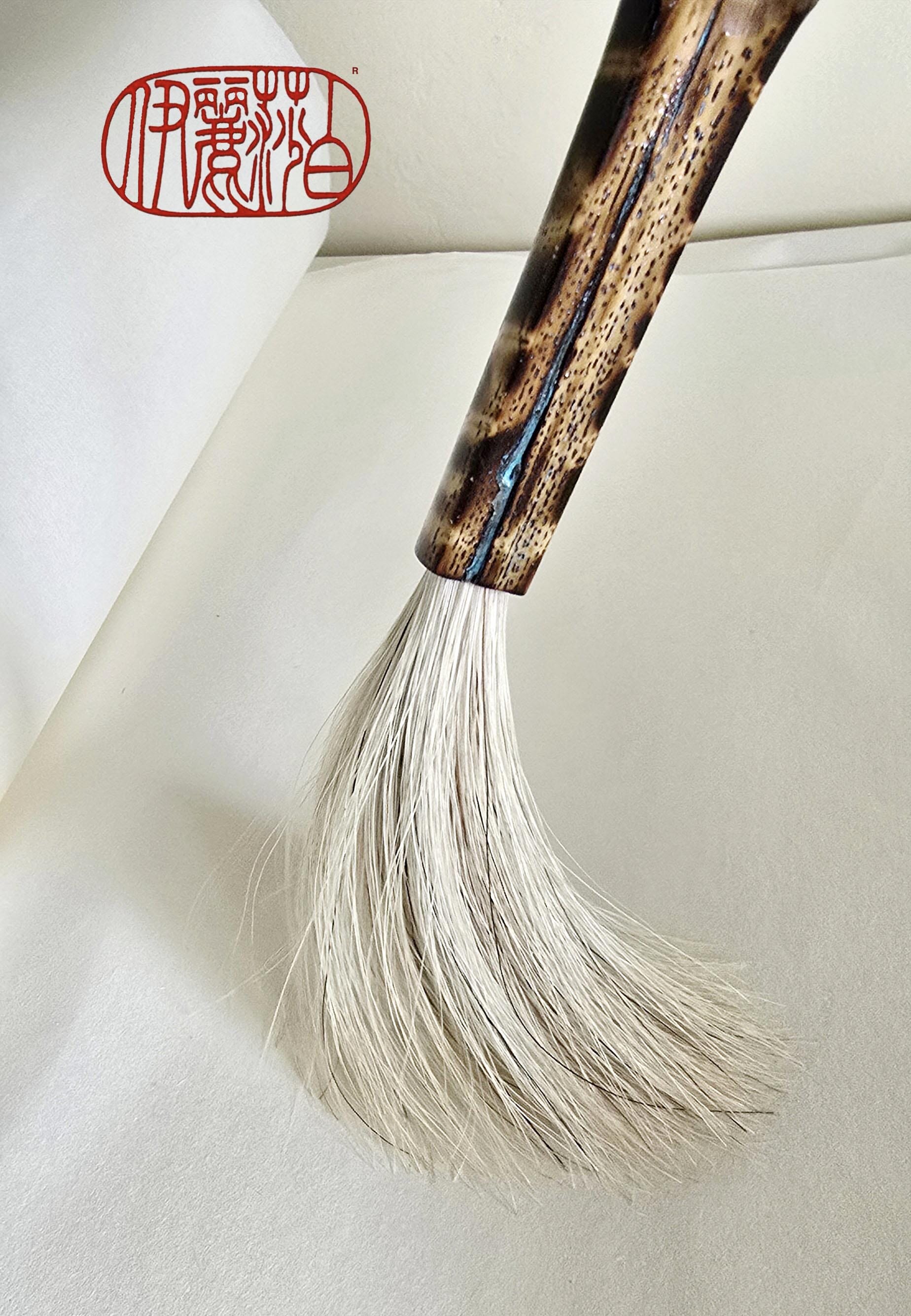 White Horsehair Painting Brush – Burned Bamboo Handle with Turquoise Detail Paintbrush Elizabeth Schowachert Art