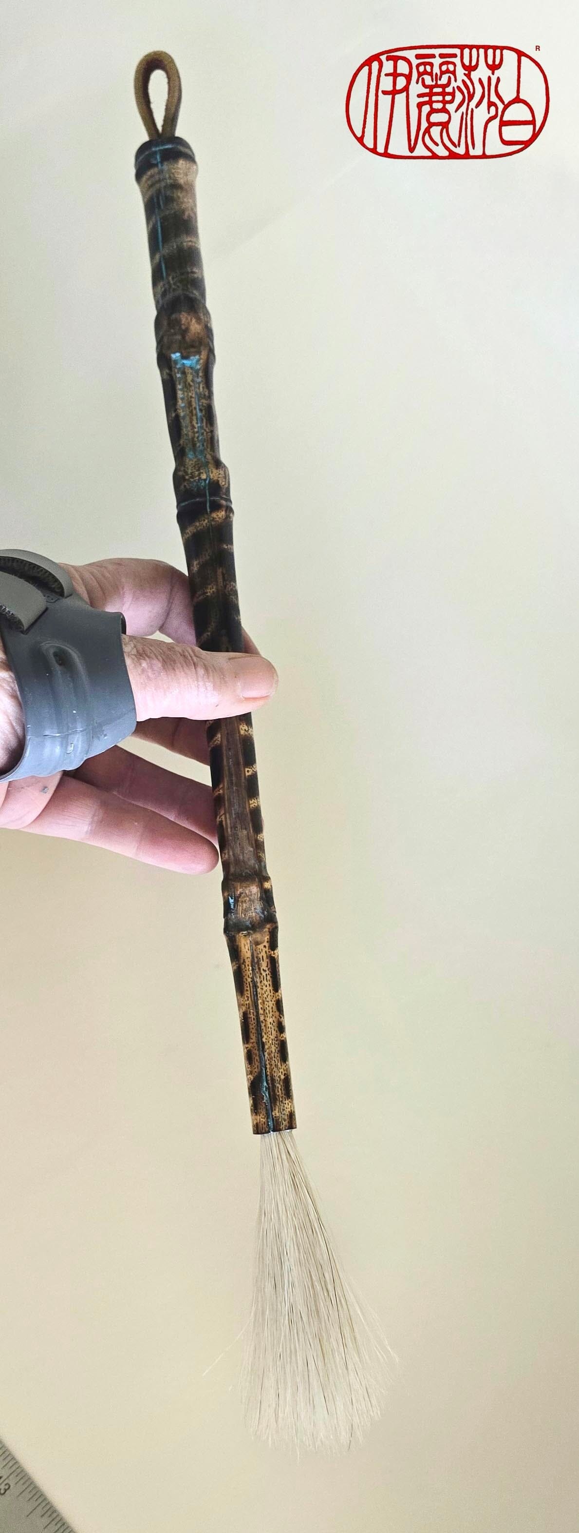 White Horsehair Painting Brush – Burned Bamboo Handle with Turquoise Detail Paintbrush Elizabeth Schowachert Art