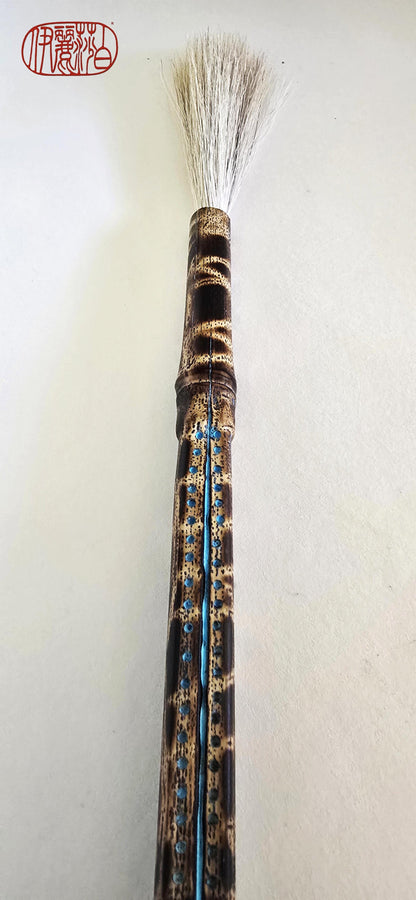 White Horsehair Painting Brush – Burned Bamboo Handle with Turquoise Detail Paintbrush Elizabeth Schowachert Art