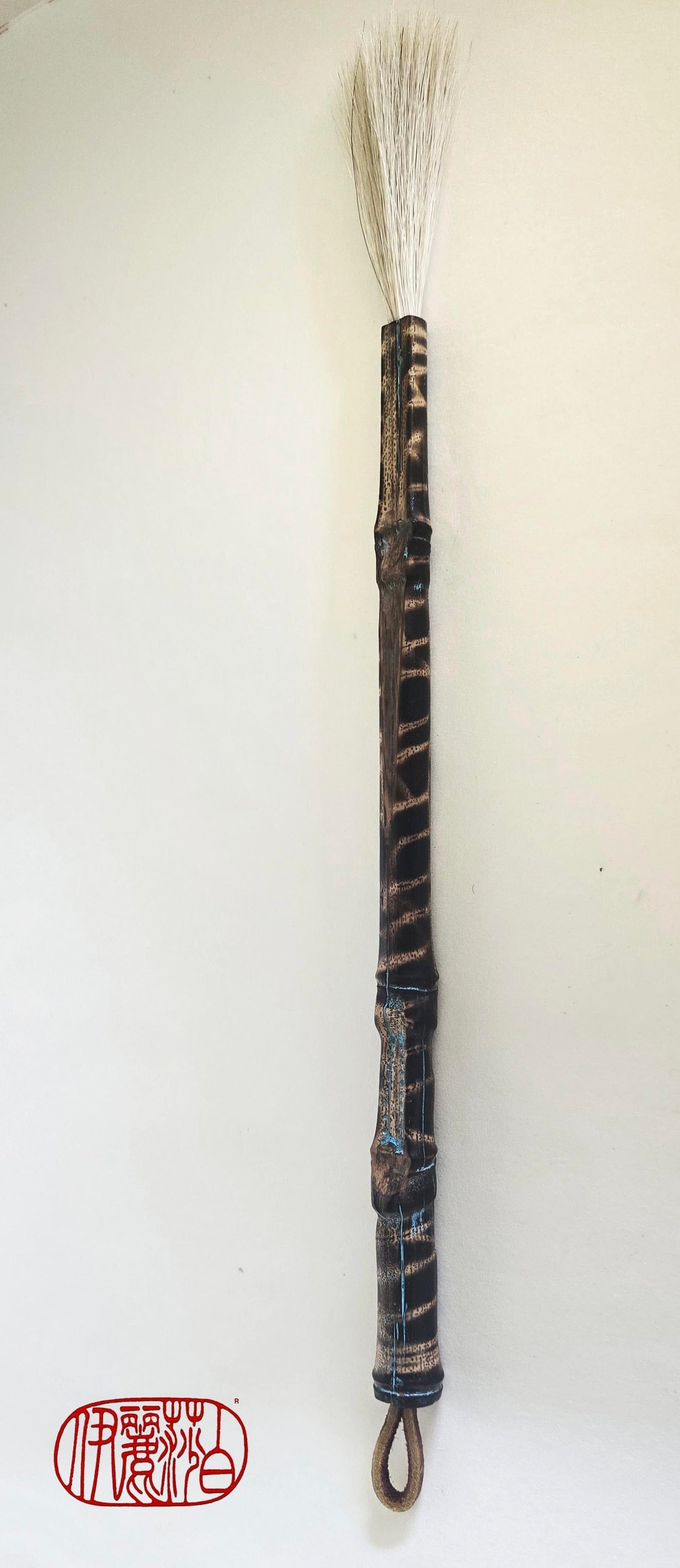 White Horsehair Painting Brush – Burned Bamboo Handle with Turquoise Detail Paintbrush Elizabeth Schowachert Art