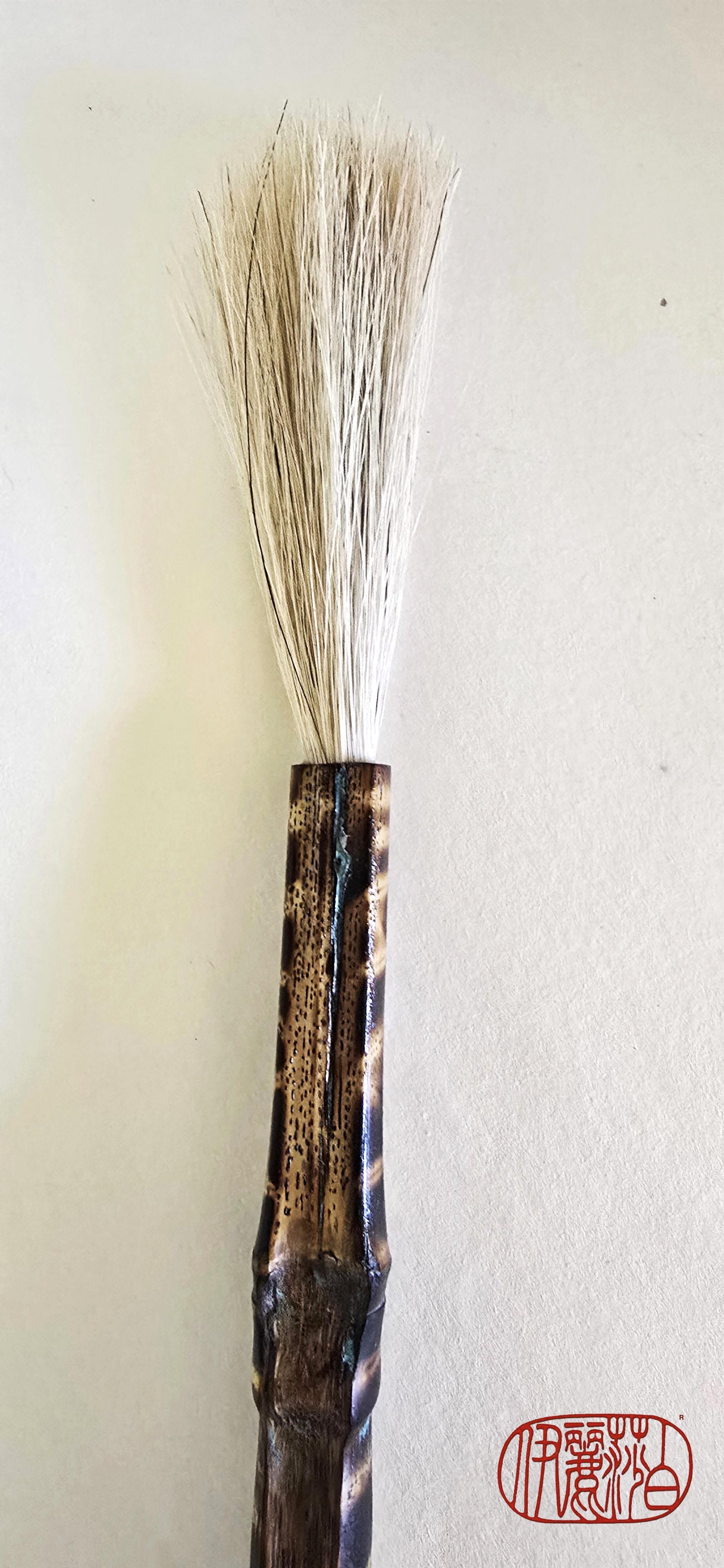 White Horsehair Painting Brush – Burned Bamboo Handle with Turquoise Detail Paintbrush Elizabeth Schowachert Art