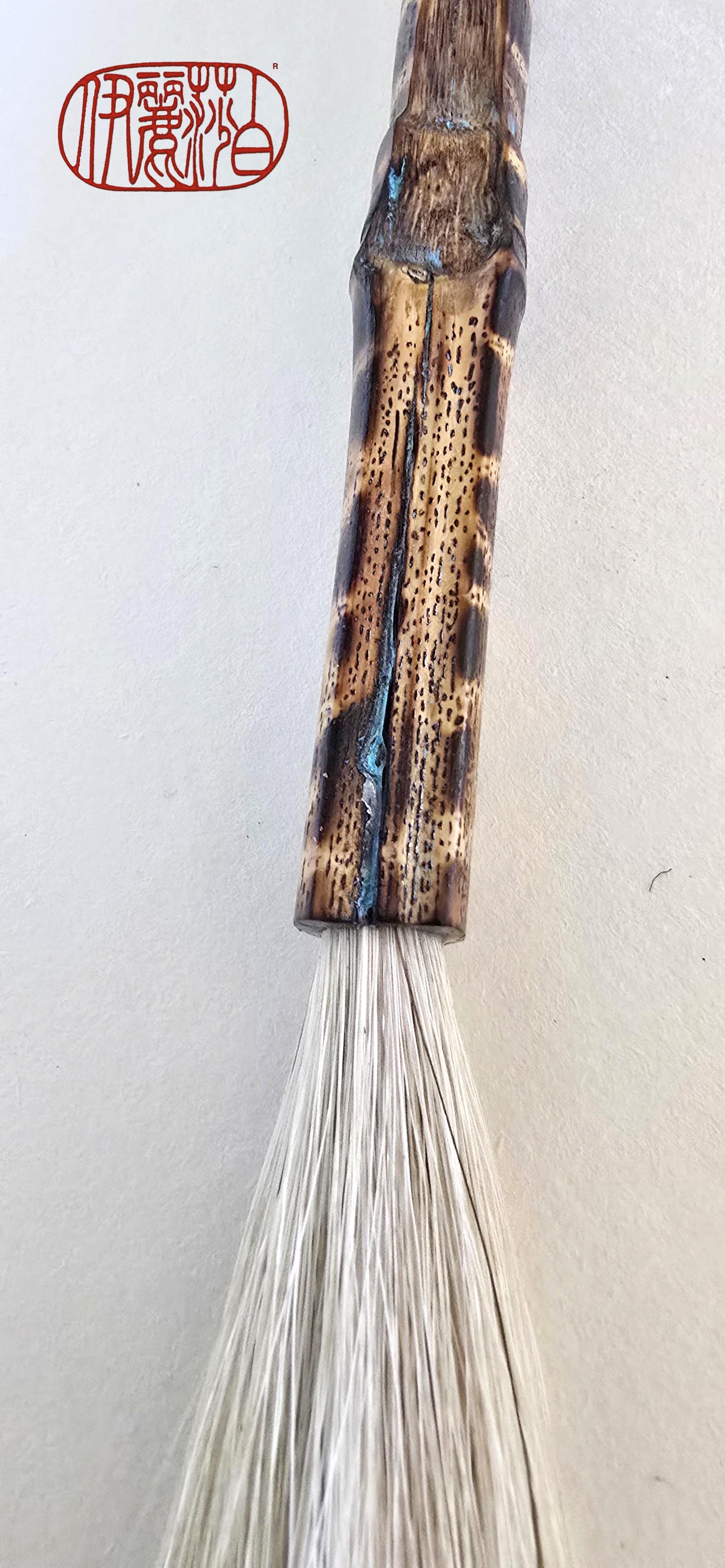 White Horsehair Painting Brush – Burned Bamboo Handle with Turquoise Detail Paintbrush Elizabeth Schowachert Art