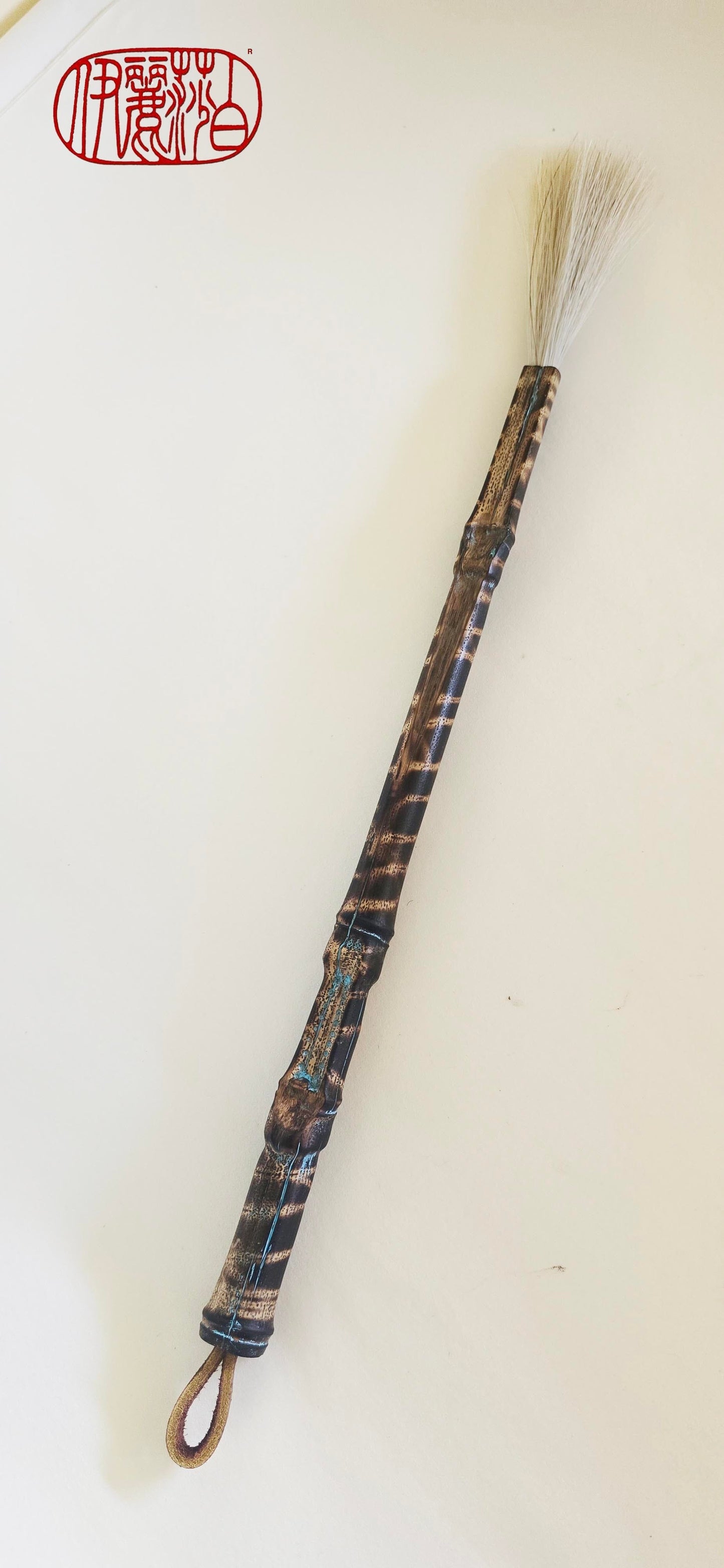 White Horsehair Painting Brush – Burned Bamboo Handle with Turquoise Detail Paintbrush Elizabeth Schowachert Art