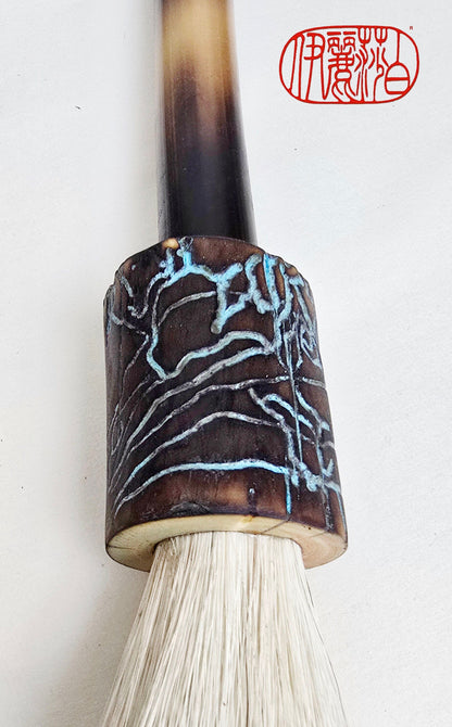 White Horsehair Sumi-e Style Brush with Tapered Bristle Head, Bamboo Handle and Driftwood Ferrule Paint brush Elizabeth Schowachert Art
