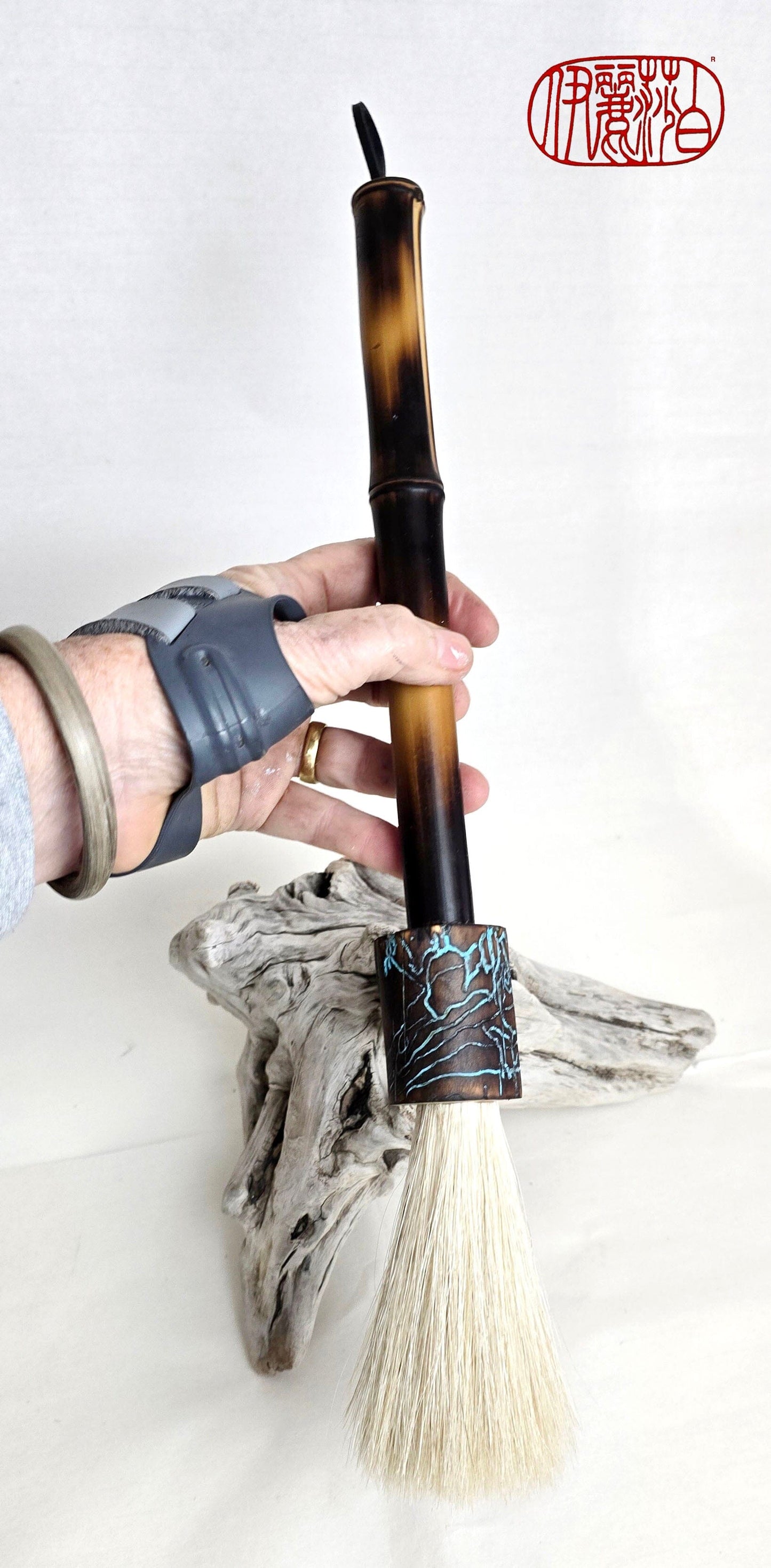 White Horsehair Sumi-e Style Brush with Tapered Bristle Head, Bamboo Handle and Driftwood Ferrule Paint brush Elizabeth Schowachert Art