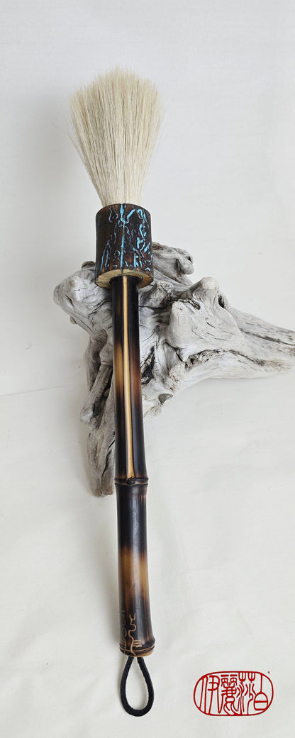 White Horsehair Sumi-e Style Brush with Tapered Bristle Head, Bamboo Handle and Driftwood Ferrule Paint brush Elizabeth Schowachert Art