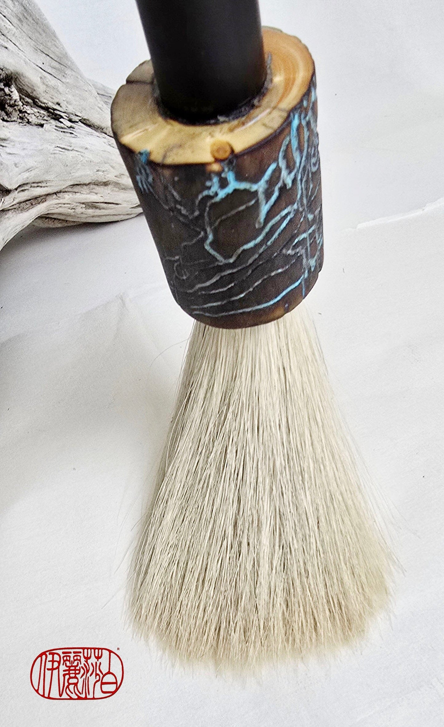 White Horsehair Sumi-e Style Brush with Tapered Bristle Head, Bamboo Handle and Driftwood Ferrule Paint brush Elizabeth Schowachert Art