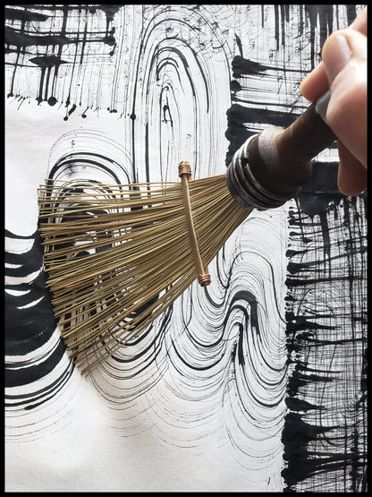 African Fiber Fan Paint Brush with Vintage Quill Bobbin Spool Handle - Elizabeth Schowachert Art