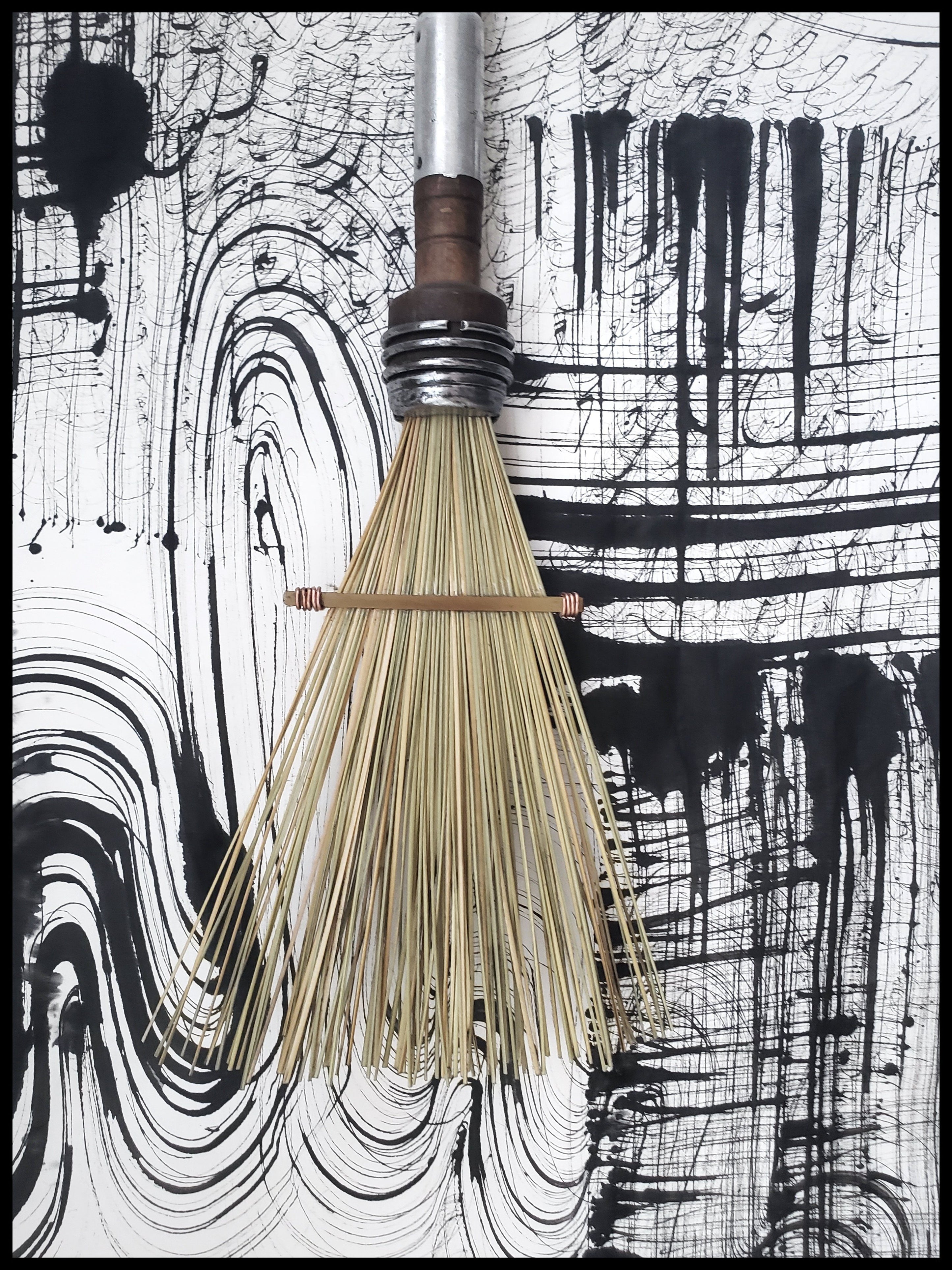 African Fiber Fan Paint Brush with Vintage Quill Bobbin Spool Handle