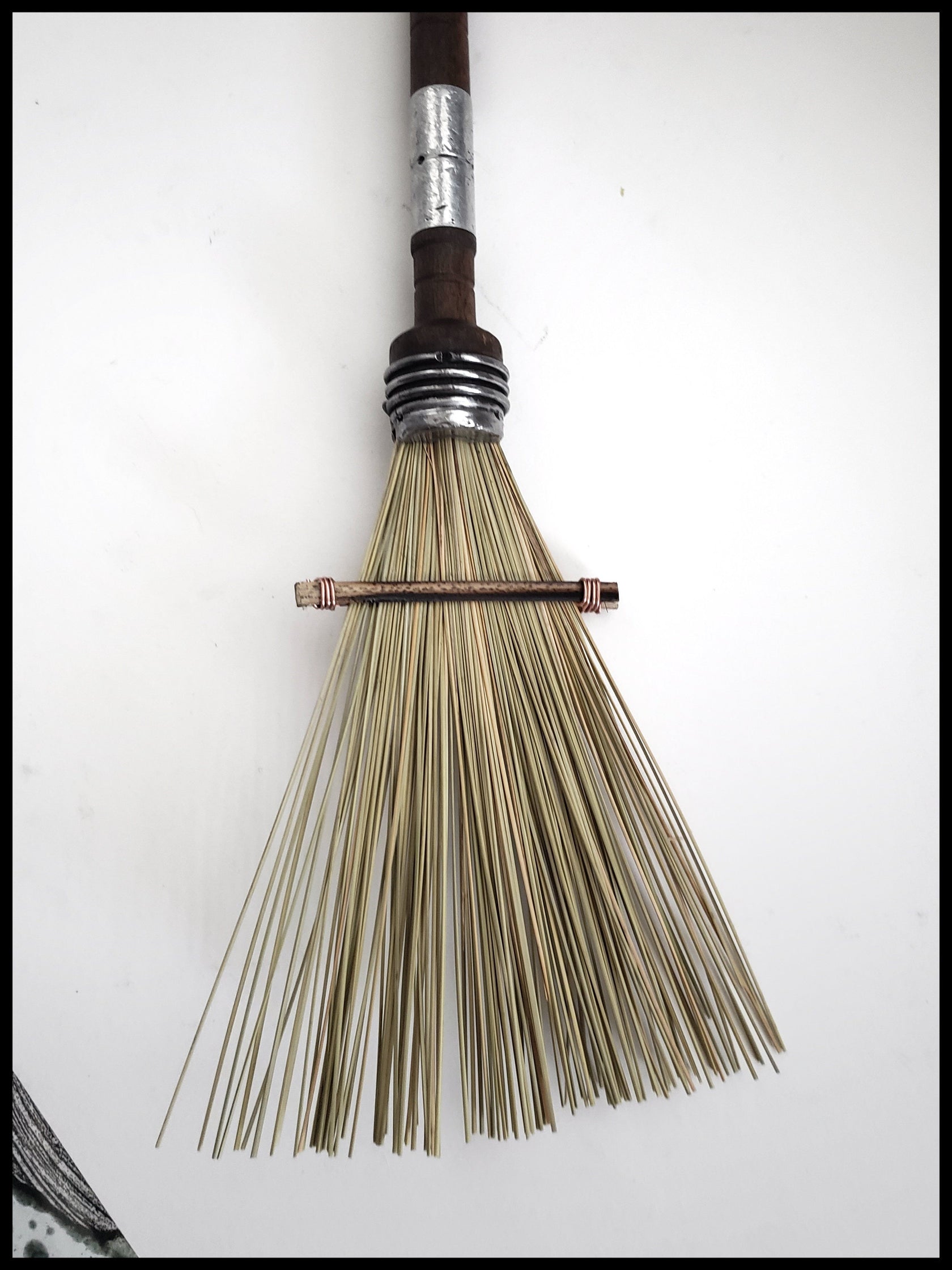 African Fiber Fan Paint Brush with Vintage Quill Bobbin Spool Handle