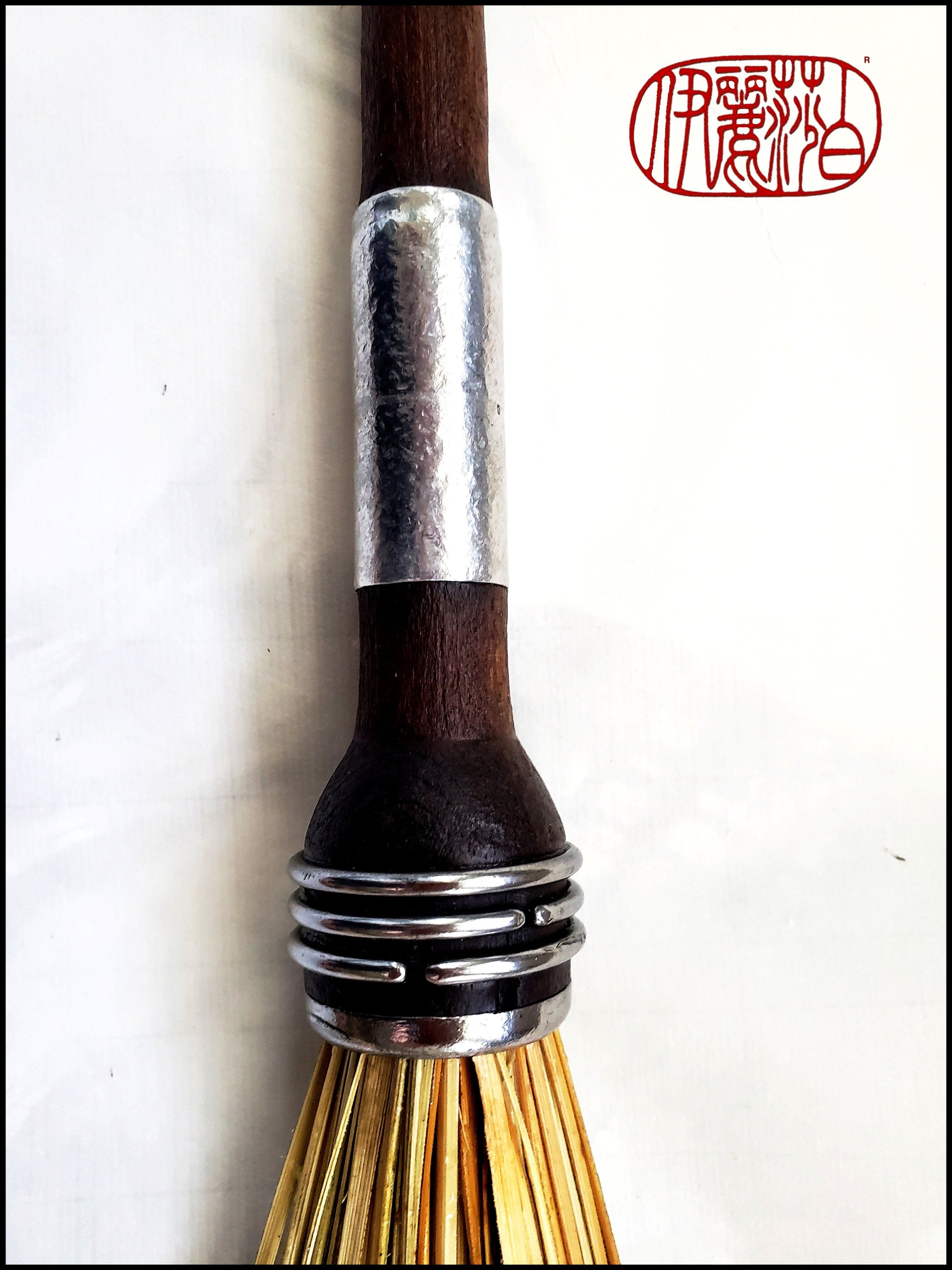 African Fiber Fan Paint Brush with Vintage Quill Bobbin Spool