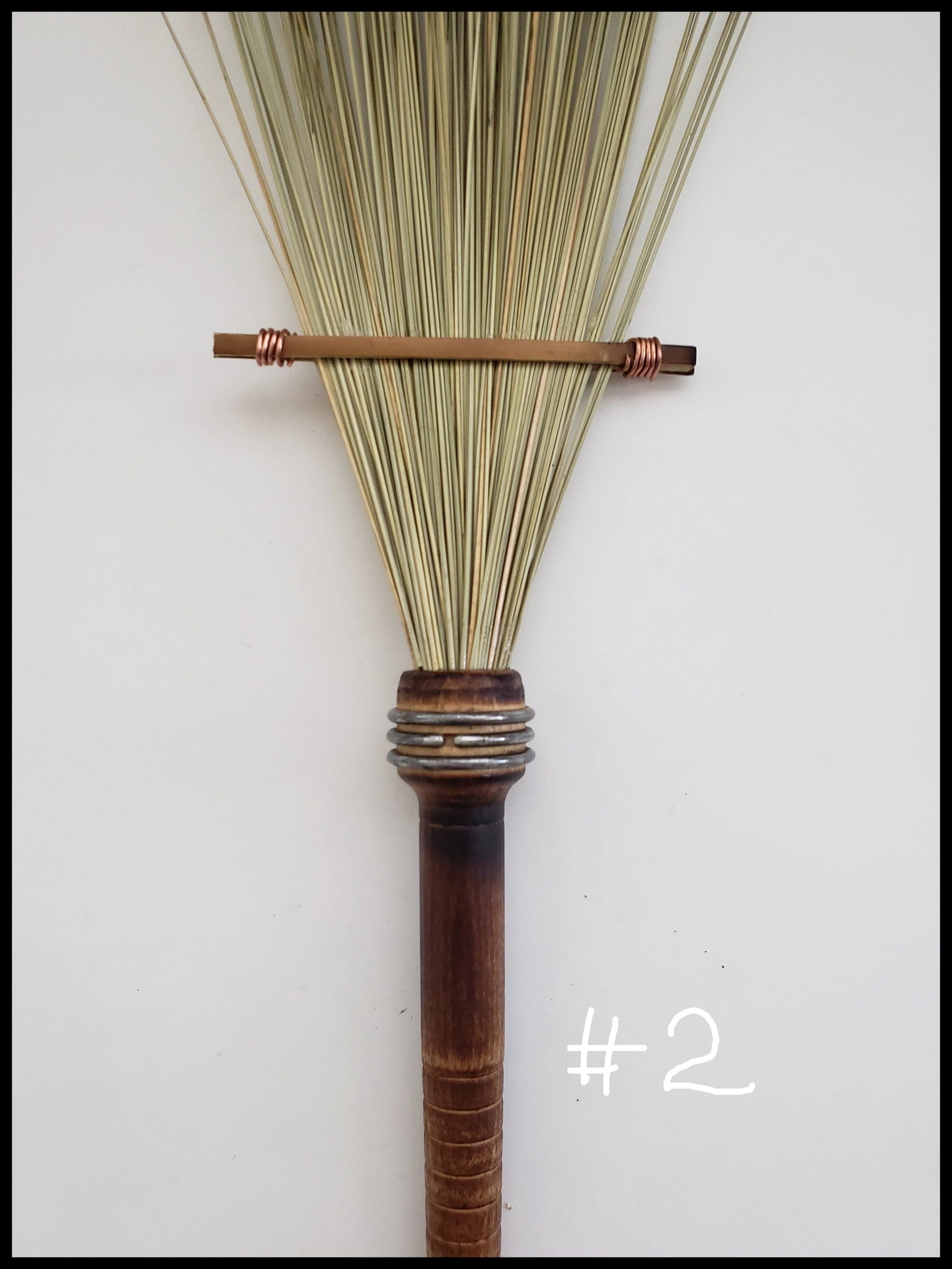 African Fiber Fan Paint Brush with Vintage Quill Bobbin Spool Handle